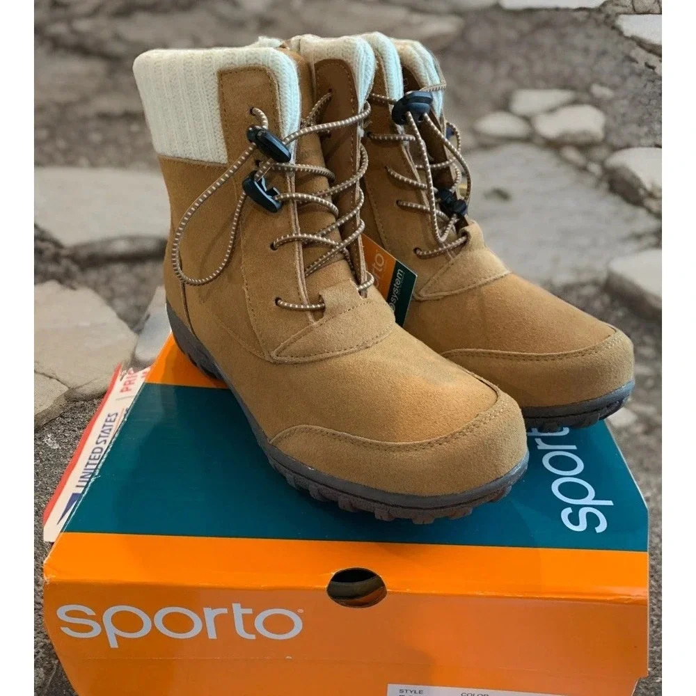Sporto® Boho Ankle Boot Womens Suede Zip/Lace-Up Camel 8 1/2M Water Resistant